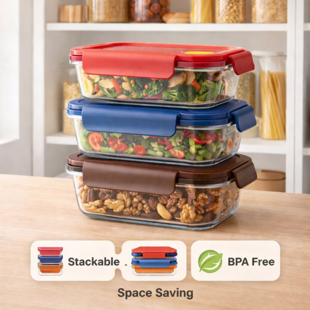 400ml Premium Borosilicate Glass Food Container – Airtight Leak-Proof Lid with Steam Vent – Microwave, Oven, and Dishwasher Safe Lunch Box