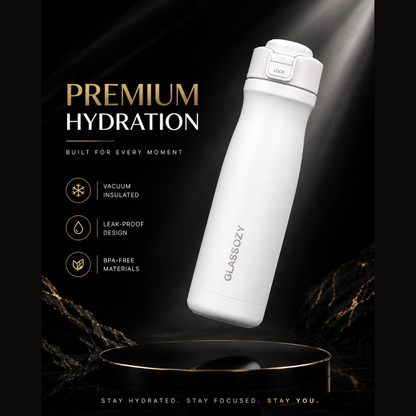 Glassozy Premium Vacuum Insulated Stainless Steel Water Bottle | Leak-Proof Thermos Flask | Hot & Cold Retention | BPA-Free Travel Bottle