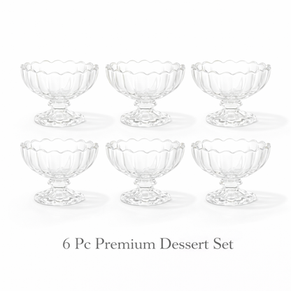 6 Pc Premium Glass Dessert Bowl Set – 130 ML Crystal Ice Cream Cups with Pedestal | Party, Wedding, Diwali Gift & Serving Bowls