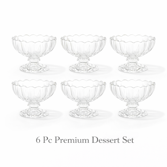 6 Pc Premium Glass Dessert Bowl Set – 130 ML Crystal Ice Cream Cups with Pedestal | Party, Wedding, Diwali Gift & Serving Bowls