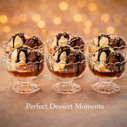 6 Pc Premium Glass Dessert Bowl Set – 130 ML Crystal Ice Cream Cups with Pedestal | Party, Wedding, Diwali Gift & Serving Bowls