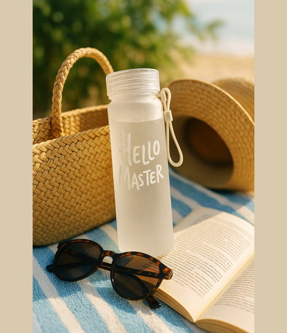 Hello Master Frosted Glass Water Bottle | 500ml Leakproof & Eco-Friendly Travel Bottle with Silicone Strap | Stylish Reusable Bottle for Office, Gym, and Outdoor Use (Multicolor)