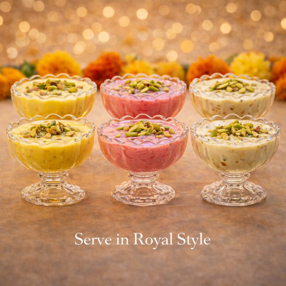 6 Pc Premium Glass Dessert Bowl Set – 130 ML Crystal Ice Cream Cups with Pedestal | Party, Wedding, Diwali Gift & Serving Bowls