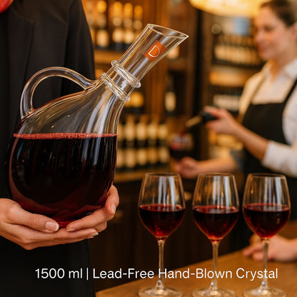 1500 ml Lead-Free Hand-Blown Crystal Wine Decanter with Elegant Curved Handle – Premium Bar & Party Glassware
