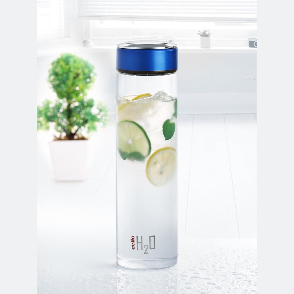 Premium Transparent Fridge Water Bottle | Leakproof BPA-Free Slim Water Bottle for Home & Office | Easy to Clean | Stylish Blue Cap | Refrigerator Safe Bottle