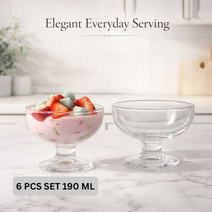 6 PCS 190 ML Crystal Clear Glass Dessert Bowl Set with Pedestal – Premium Ice Cream Cups for Parties, Birthdays & Everyday Serving