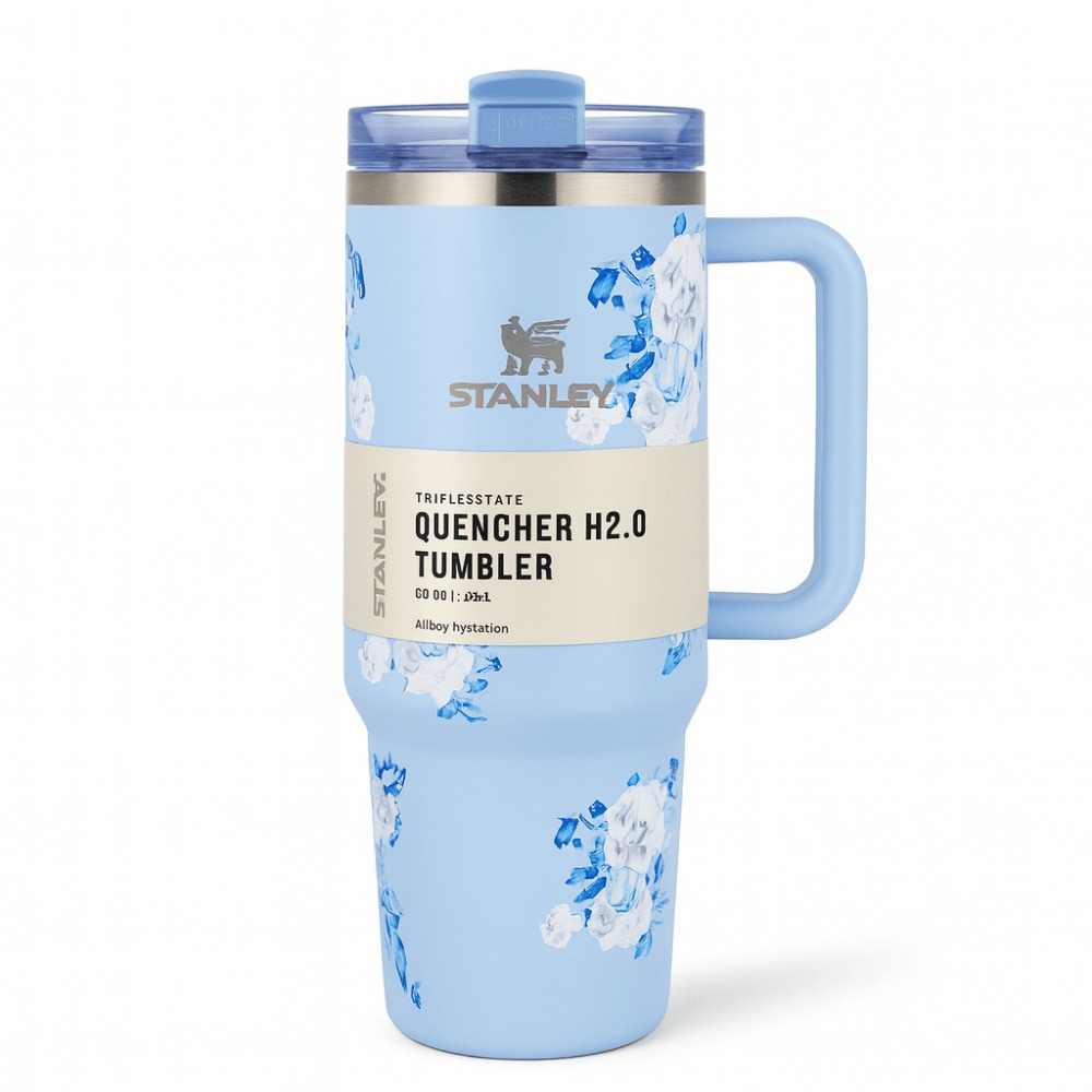 Stanley Quencher H2.0 Flow State™ Tumbler 40oz Floral Blue – Vacuum Insulated Stainless Steel Travel Cup with Handle & Straw