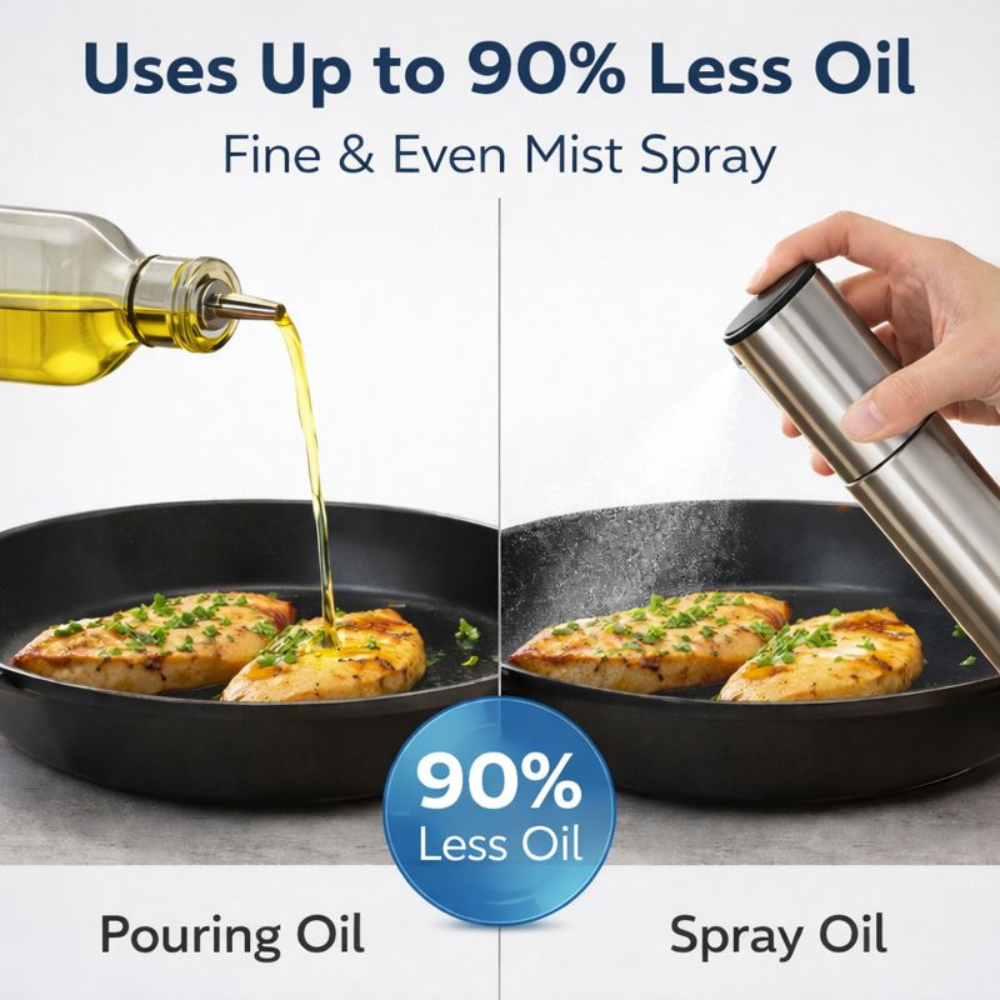 Glassozy 100ml Oil Sprayer for Cooking - Premium Stainless Steel & Glass Vinegar Dispenser - Food-Grade Oil Mister for Air Fryer, Grilling, Salads, and Baking - Reusable & Leak-Proof (Silver)