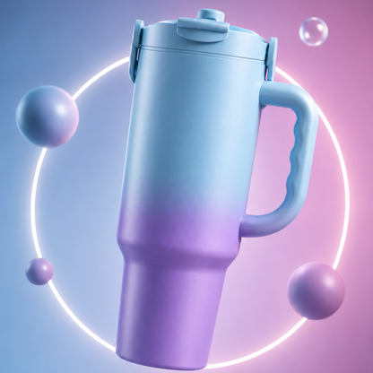 Premium Insulated Travel Mug with Handle – Leakproof Gradient Tumbler