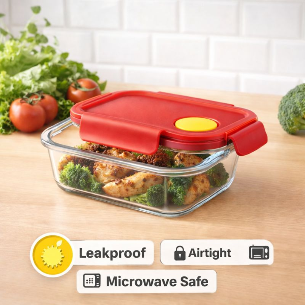 400ml Premium Borosilicate Glass Food Container – Airtight Leak-Proof Lid with Steam Vent – Microwave, Oven, and Dishwasher Safe Lunch Box