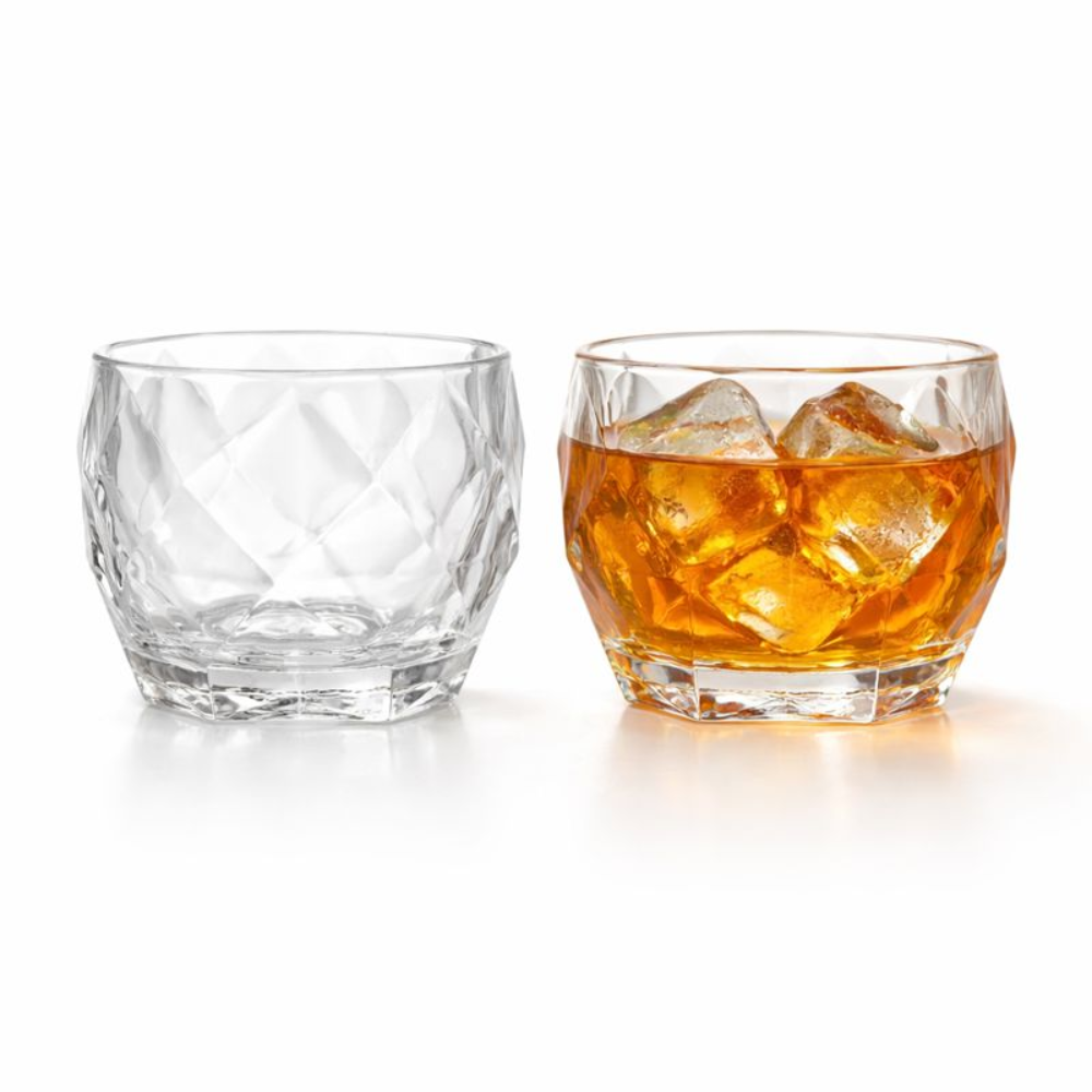 Premium Crystal Whiskey Glass Set Of 2 | Heavy Base Scotch & Bourbon Tumblers | Elegant Faceted Glass for Bar, Home & Gifting