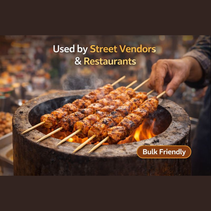 16 Inch Bamboo Skewers (50 Pcs) | Extra Long 40cm BBQ Sticks | 5mm Thick Wooden Sticks for Paneer Tikka, Soya Chaap, Kebabs, Fruits & Party Serving