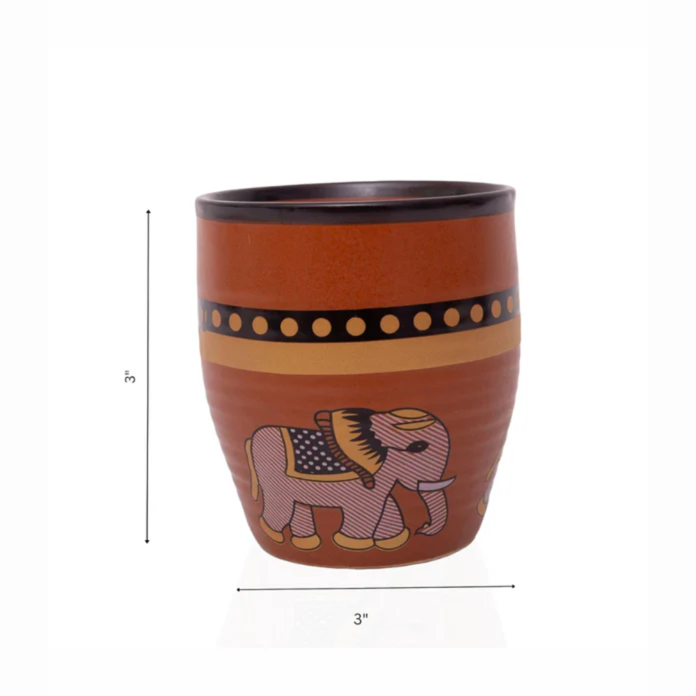 Traditional Elephant Design Terracotta Cup | Handcrafted Kulhad for Tea & Coffee