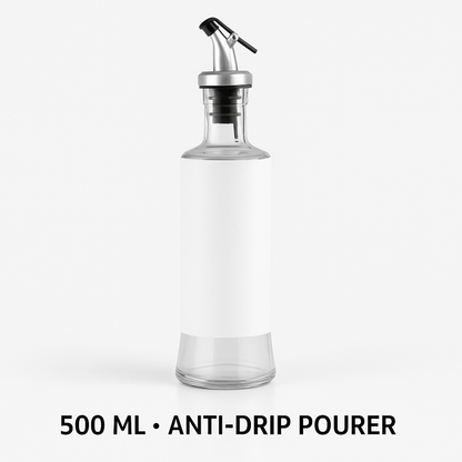 Glassozy  500 ml Oil Dispenser for Kitchen | Anti-Drip Stainless Steel Pourer | Glass Olive Oil & Vinegar Bottle with Leak-Proof Cap | Matte Black Non-Slip Grip | Perfect for Cooking & Salad Dressing
