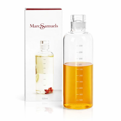 Marc Samuels 520ml Premium Glass Oil Dispenser – Leak-Proof Borosilicate Glass Bottle with Measurement Markings & Airtight Cap – Elegant Kitchen Cruet for Olive Oil, Vinegar, & Syrups