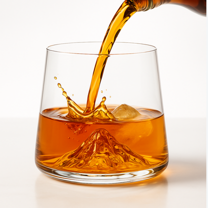 Set of 6 Mountain-Peak Whiskey Glasses – 3D Sculpted Base, Thick-Bottom Rocks Tumblers for Whisky, Bourbon, Cocktails & Juice | Lead-Free Clear Glass