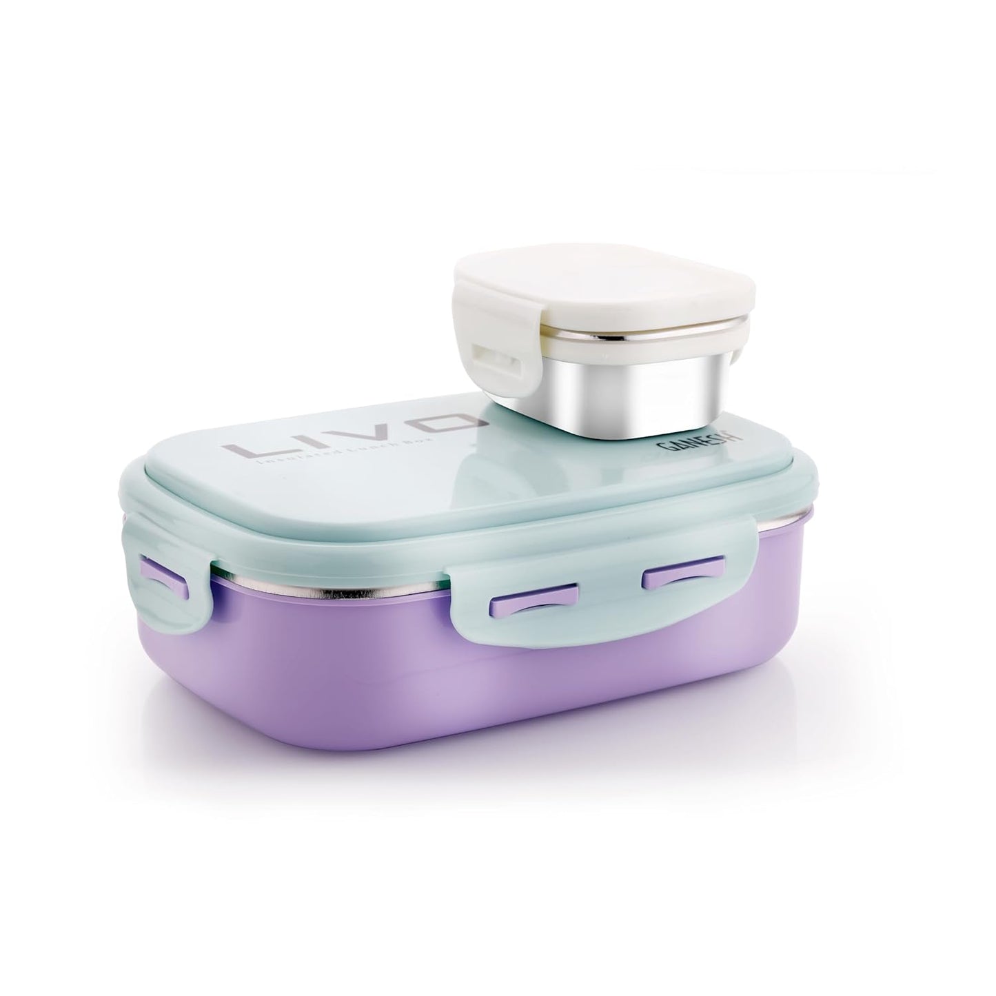 GANESH Stainless Steel Livo Insulated Lunch Box Container with Airtight Lid for Office & School Use/Food Grade/Air Tight/Easy to Carry/Leak Proof (750ml +140ml)