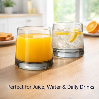 260ML Premium Glass Tumbler Set of 6 | Thick Base Elegant Drinking Glasses | Whiskey, Juice & Water Glass Set for Home, Bar & Gifting