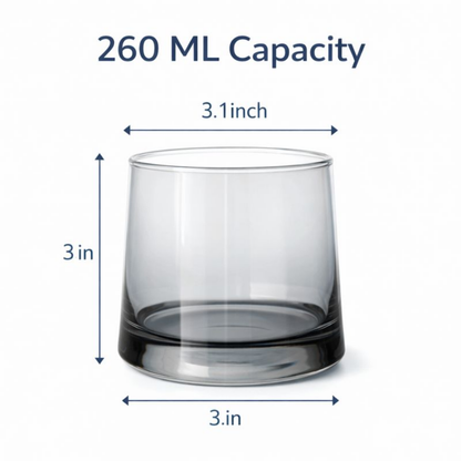260ML Premium Glass Tumbler Set of 6 | Thick Base Elegant Drinking Glasses | Whiskey, Juice & Water Glass Set for Home, Bar & Gifting