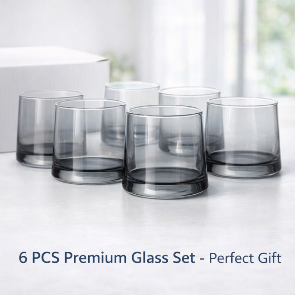 260ML Premium Glass Tumbler Set of 6 | Thick Base Elegant Drinking Glasses | Whiskey, Juice & Water Glass Set for Home, Bar & Gifting