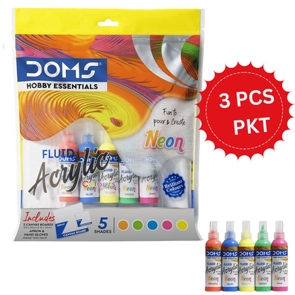 DOMS Metallic Fluid Acrylic Colours Set – 5 Shades | Fluid Art Kit with Canvas Boards, Apron & Gloves (3 PCS PKT)