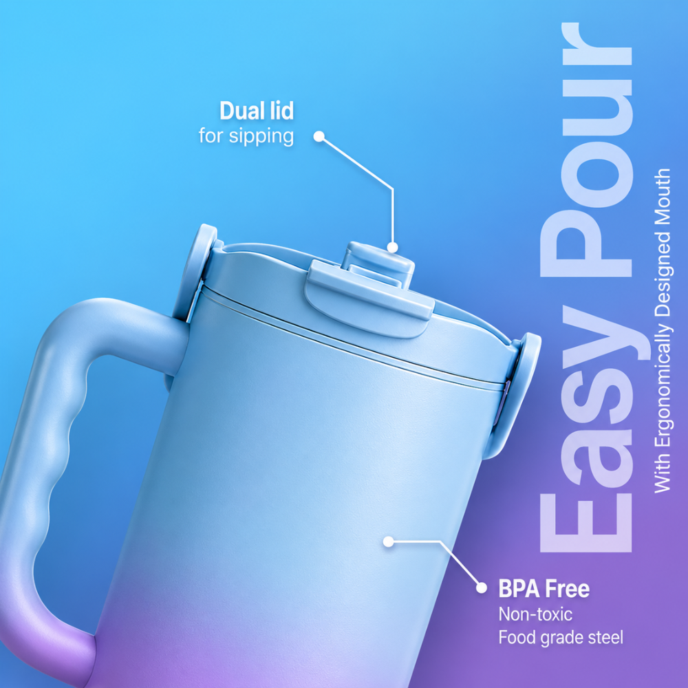 Premium Insulated Travel Mug with Handle – Leakproof Gradient Tumbler
