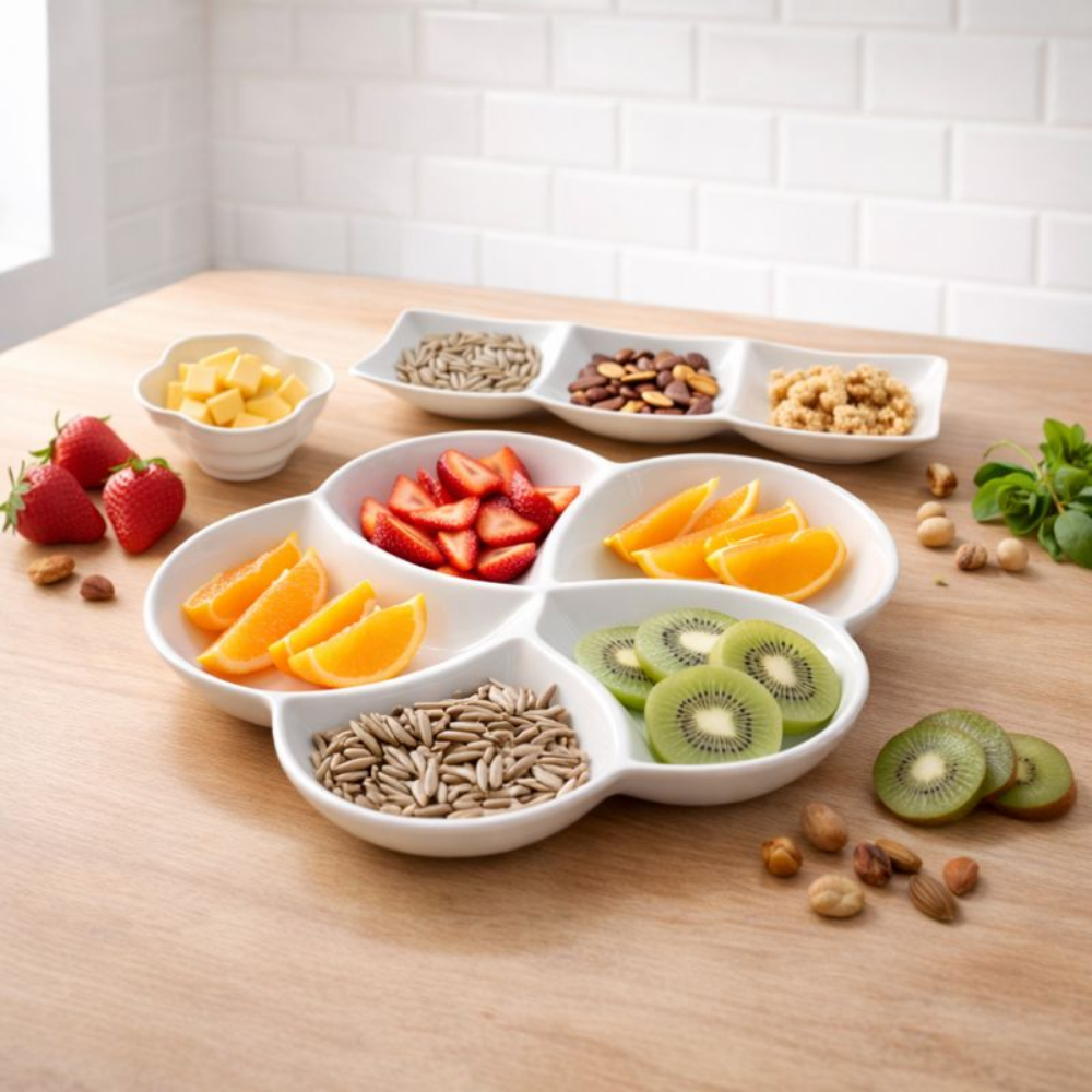 Premium Ceramic Divided Serving Platter and Bowl Set – Multi-Compartment Snack Plates with Gift Box – Elegant Appetizer Tray for Fruits, Nuts, and Hors d'oeuvres
