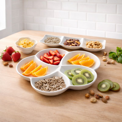 Premium Ceramic Divided Serving Platter and Bowl Set – Multi-Compartment Snack Plates with Gift Box – Elegant Appetizer Tray for Fruits, Nuts, and Hors d'oeuvres