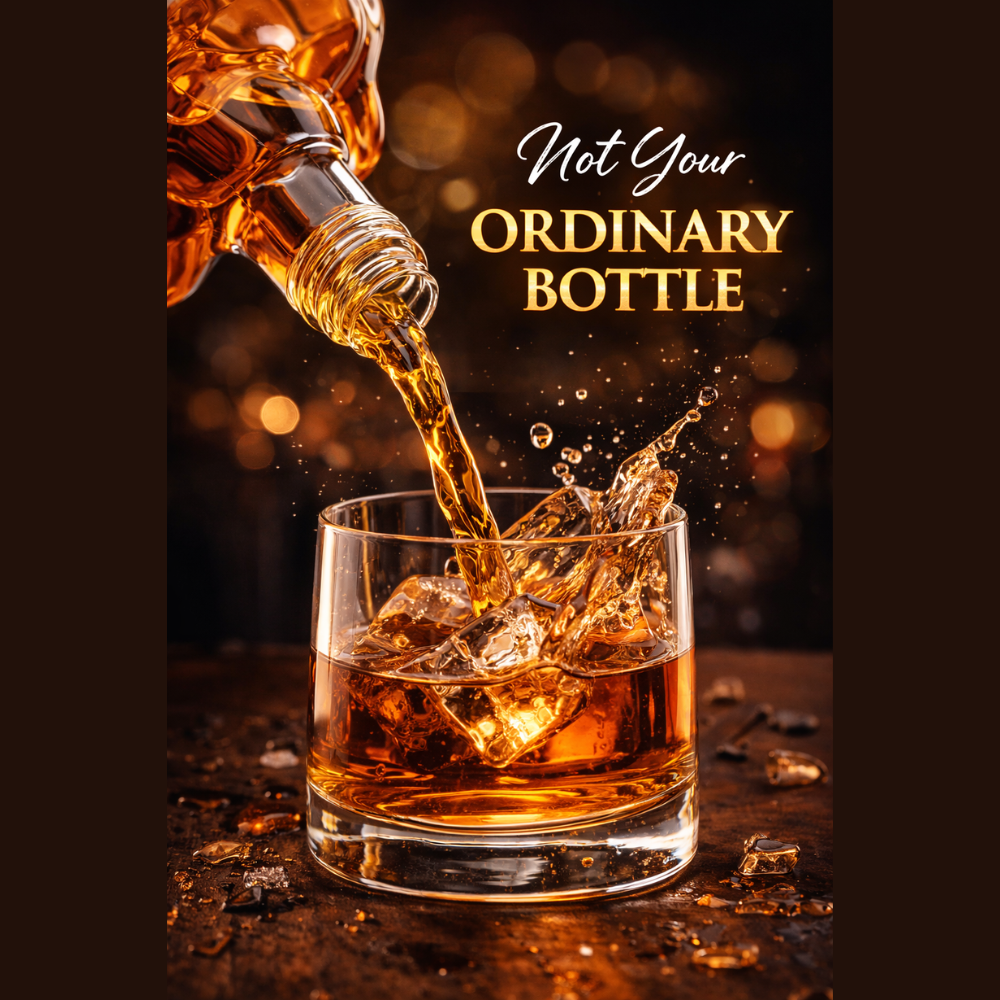 Gesture Hand Whisky Decanter Set 1 Litre with 2 x 320ml Glasses – 3 Pcs Premium Whiskey Decanter Gift Set with Wooden Tray for Home Bar & Gifting