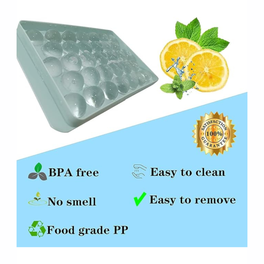 Premium Ice Ball Maker Tray – Stackable Freezer Ice Cube Mould (32-Grid) for Cocktails, Juice, Cold Coffee & Summer Drinks | BPA-Free Silicone Ice Tray with Lid