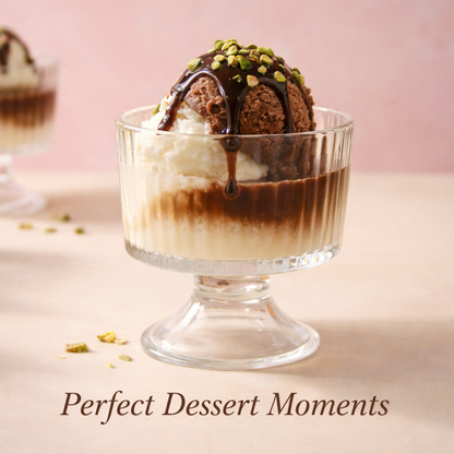 Premium Ribbed Glass Dessert Bowl Set (6 Pieces) – 260 ML Transparent Ice Cream & Falooda Cups with Pedestal Base | Elegant Serving Bowls for Home, Parties & Gifting