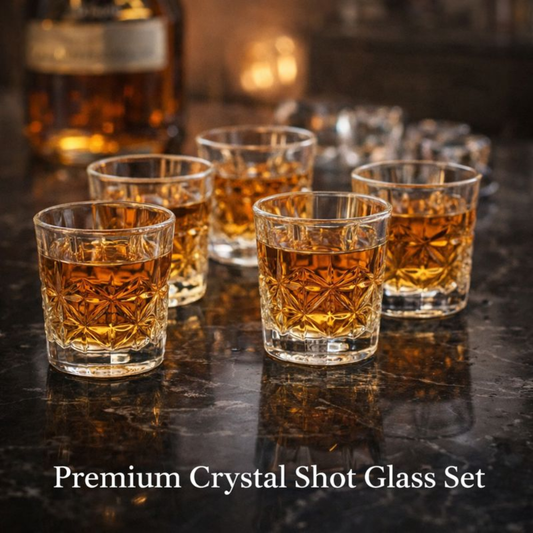Crystal Cut Shot Glass Set of 6 (60ml) – Premium Designer Whisky, Vodka & Tequila Glasses for Home Bar, Parties & Gifting