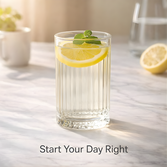 Glassozy 6-Piece Highball Glassware Set with Fluted Texture – Elegant Ribbed Drinking Glasses and Natural Wooden Serving Tray – Ideal Housewarming & Wedding Gift Set