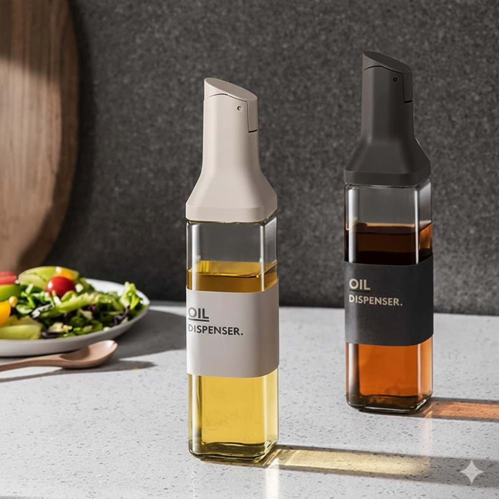 Glassozy Automatic Flip-Top Oil Dispenser Bottle - Glass & Leakproof Pourer