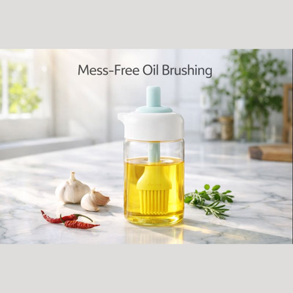 2-in-1 Oil Dispenser Bottle with Silicone Brush – Leak-Proof Cooking Oil Bottle for Frying, Baking, BBQ & Salad (Food-Grade, Heat Resistant, 300ml)