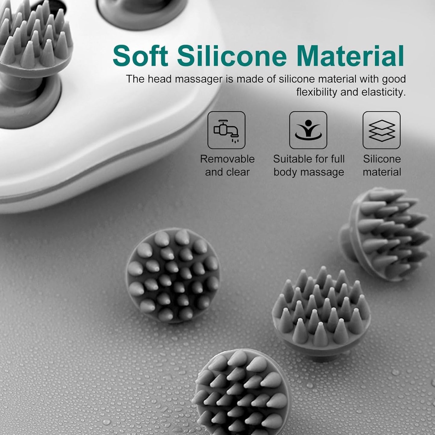 Electric Scalp Massager with 4 Replaceable Heads – Waterproof Rechargeable Head & Body Massager for Relaxation, Hair Growth & Stress Relief