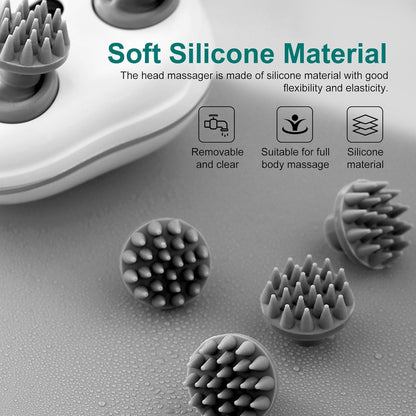 Electric Scalp Massager with 4 Replaceable Heads – Waterproof Rechargeable Head & Body Massager for Relaxation, Hair Growth & Stress Relief