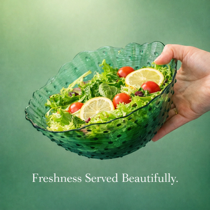 Emerald Luxe Textured Glass Serving Bowl – Premium Decorative Fruit & Salad Bowl