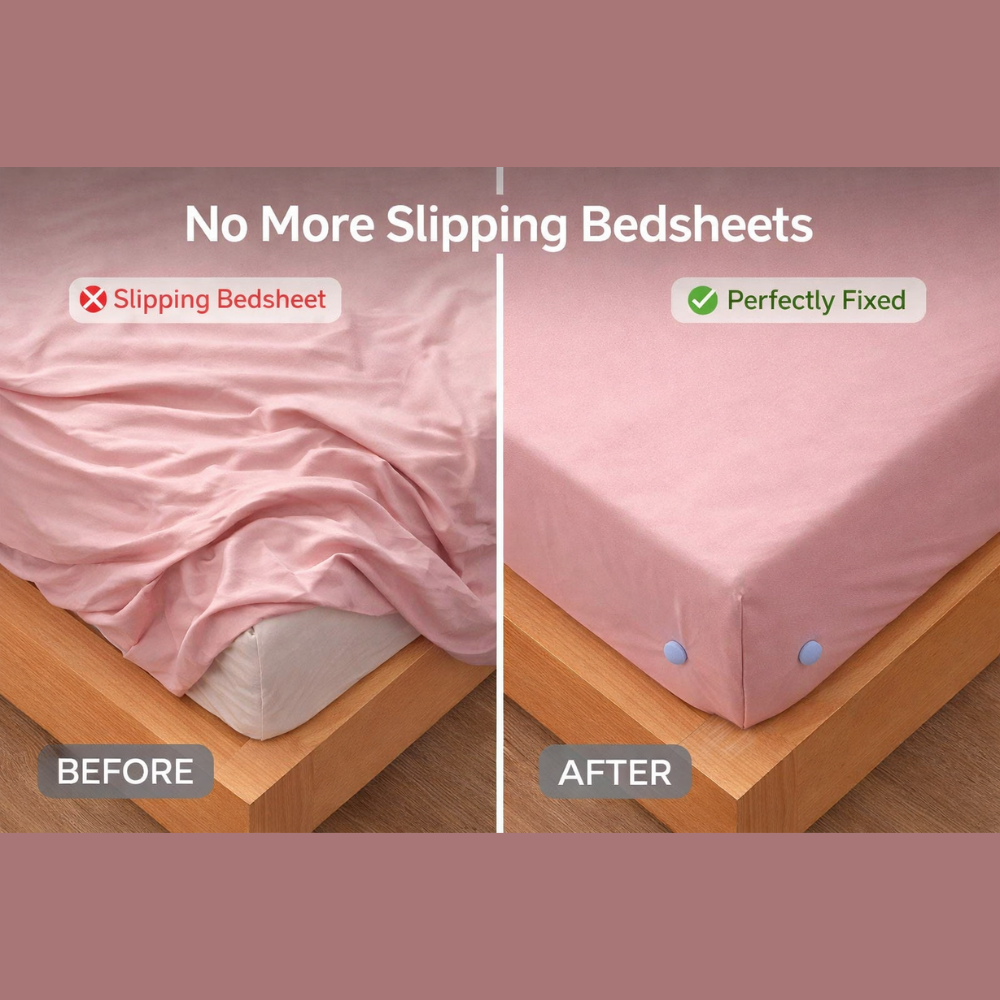 Bedsheet Holder Clips – Anti-Slip Bed Sheet Fastener with Strong Button Lock | No More Slipping Bedsheets | Reusable & Easy to Install | Works on All Mattress Types (Pack of 8)