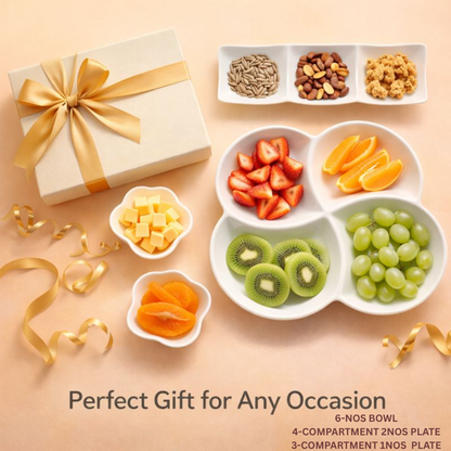Premium Ceramic Divided Serving Platter and Bowl Set – Multi-Compartment Snack Plates with Gift Box – Elegant Appetizer Tray for Fruits, Nuts, and Hors d'oeuvres