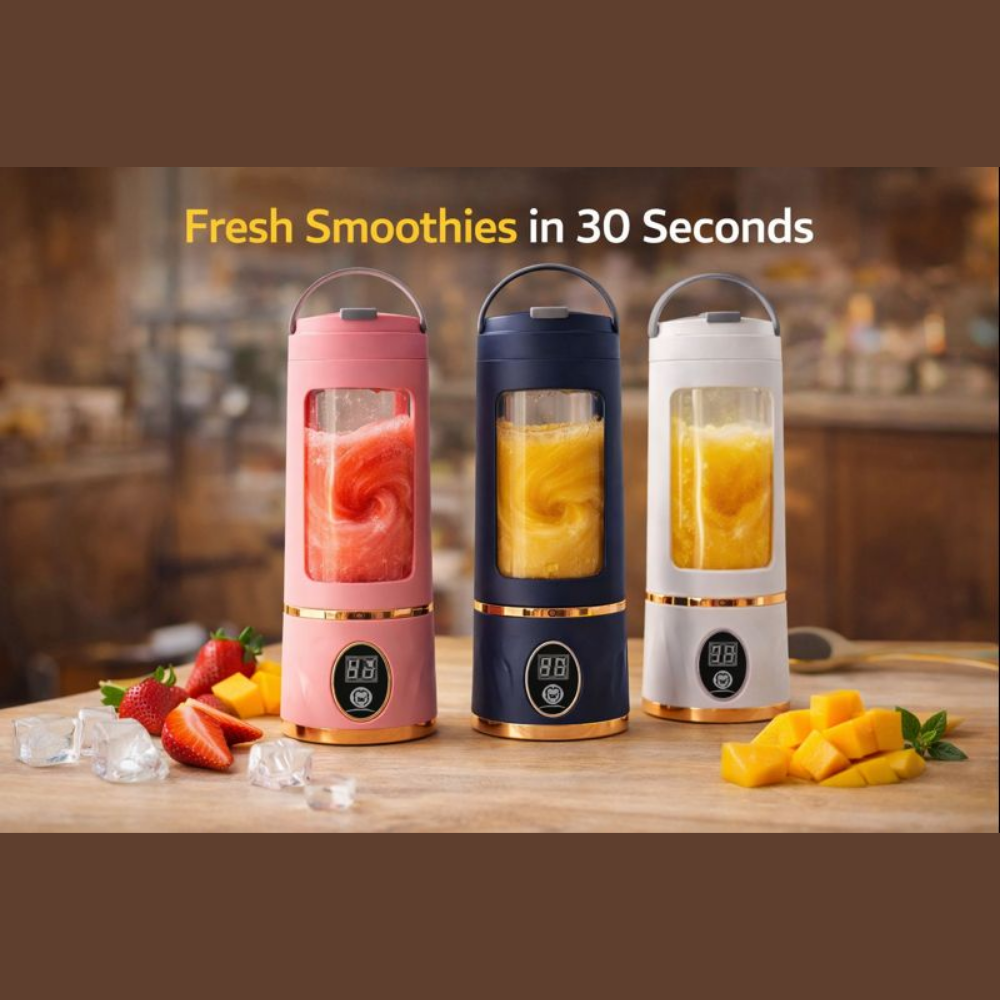 Portable Rechargeable Blender with 6 Stainless Steel Blades | USB Personal Juicer Mixer for Smoothies, Shakes & Fruits | Mini Electric Blender for Gym, Office & Travel