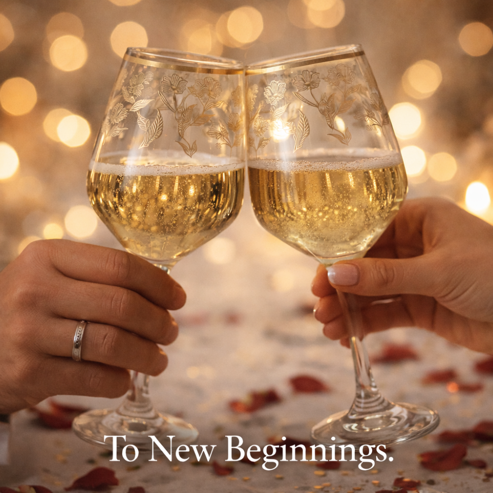 Premium Gold Floral Wine Glass Set (Pack of 6) – Elegant Long Stem Crystal Clear Glassware with Gold Rim – Luxury Wedding, Anniversary & Party Drinkware