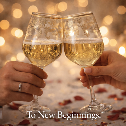 Premium Gold Floral Wine Glass Set (Pack of 6) – Elegant Long Stem Crystal Clear Glassware with Gold Rim – Luxury Wedding, Anniversary & Party Drinkware