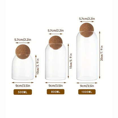 Echou 3-Piece Ribbed Borosilicate Glass Bottle Set with Airtight Cork Lids – 600ml, 800ml, and 1200ml