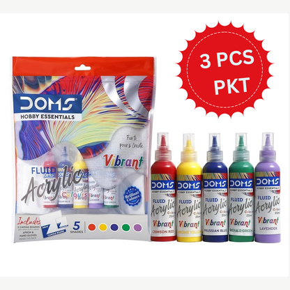 DOMS Metallic Fluid Acrylic Colours Set – 5 Shades | Fluid Art Kit with Canvas Boards, Apron & Gloves (3 PCS PKT)