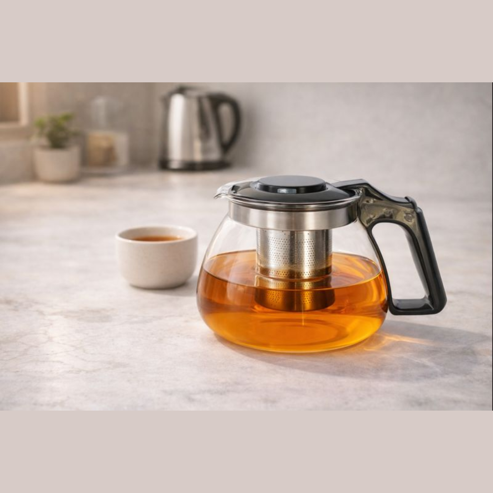 1 Litre Glass Teapot with Stainless Steel Infuser – Heat-Resistant Borosilicate Tea Maker with Heat-Safe Handle for Loose Leaf and Blooming Tea