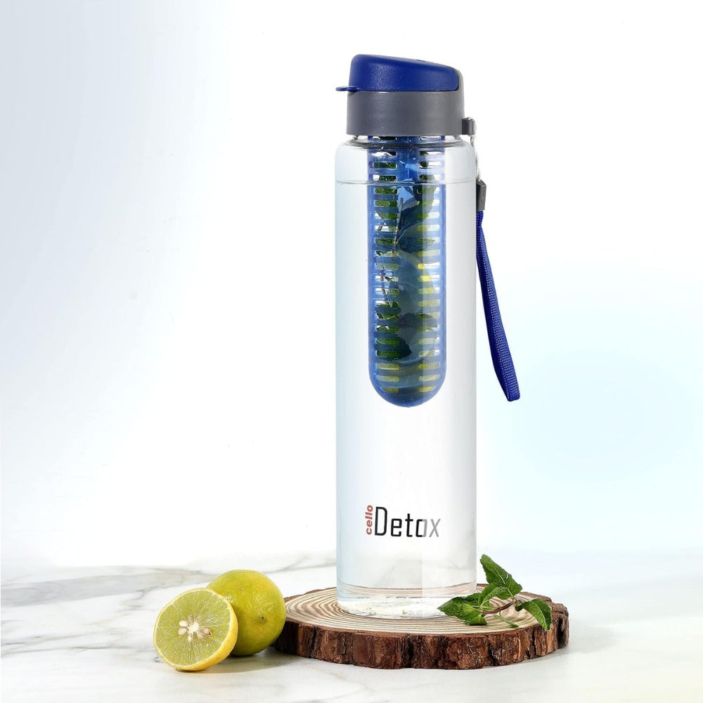 Cello Detox Infuser Water Bottle | BPA-Free Fruit Infuser Bottle for Detox Drinks | Leakproof Slim Bottle with Carry Strap | Healthy Hydration Bottle for Home, Gym & Office