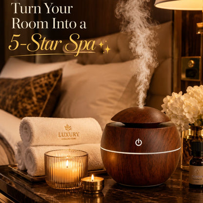 Luxury Wood Grain Aroma Diffuser – Ultrasonic Essential Oil Humidifier for Bedroom, Office & Spa