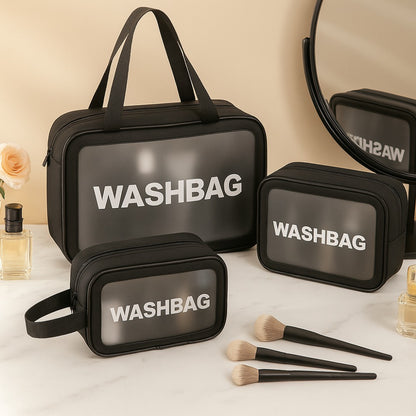 3-in-1 Transparent Travel Washbag Set | Light Blue Toiletry & Makeup Organizer for Women & Men