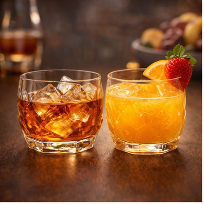 Premium Crystal Whiskey Glass Set Of 2 | Heavy Base Scotch & Bourbon Tumblers | Elegant Faceted Glass for Bar, Home & Gifting